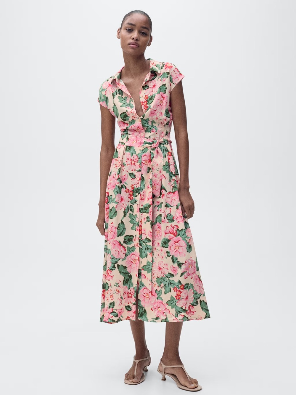 Mango Floral printed shirt dress with belt NWT